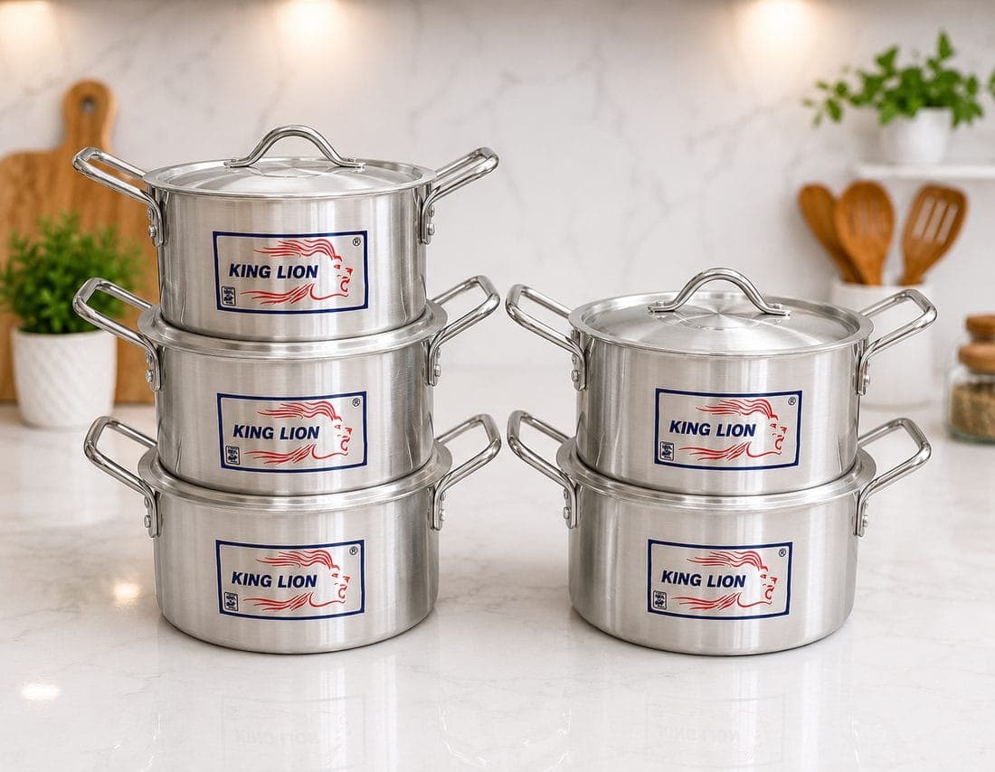 5pc Chrome Hi Casserole Set with Lids: 18cm- 3L, 20cm- 4L, 22cm-5L, 24cm- 7L, 26cm- 9L