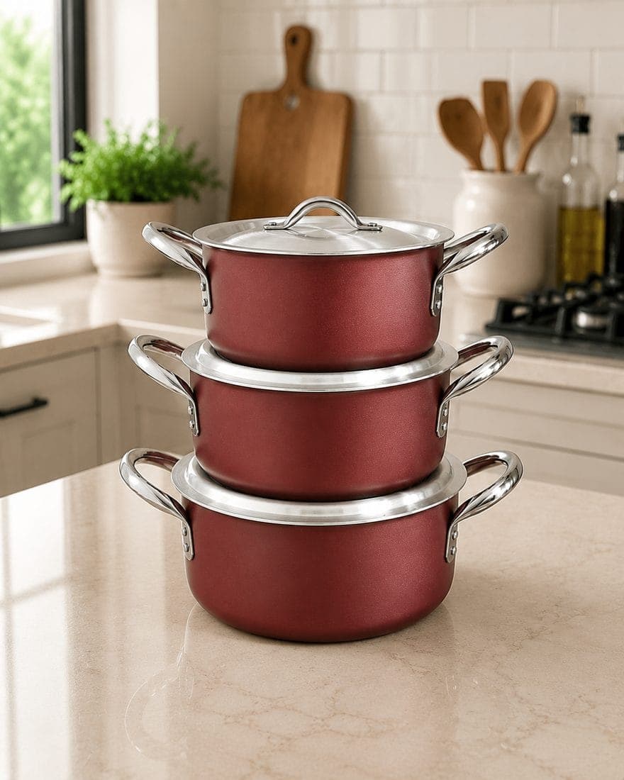 Non-Stick Casserole/Sufuria with SS Handle Set of 3 Sizes 24cm-5L, 26cm- 6L & 28cm-7.5L