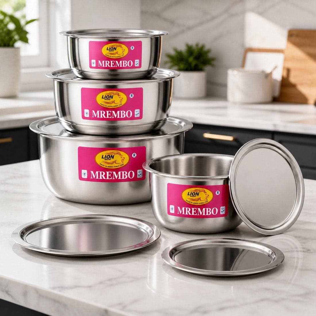 Set of 4 Mrembo Sufuria Polished with Lid (8.5L- 13.4L)