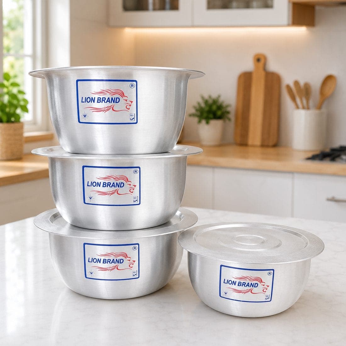 Heavy Set of 4 Belly Shine Sufuria (12/15) + 4 Lids