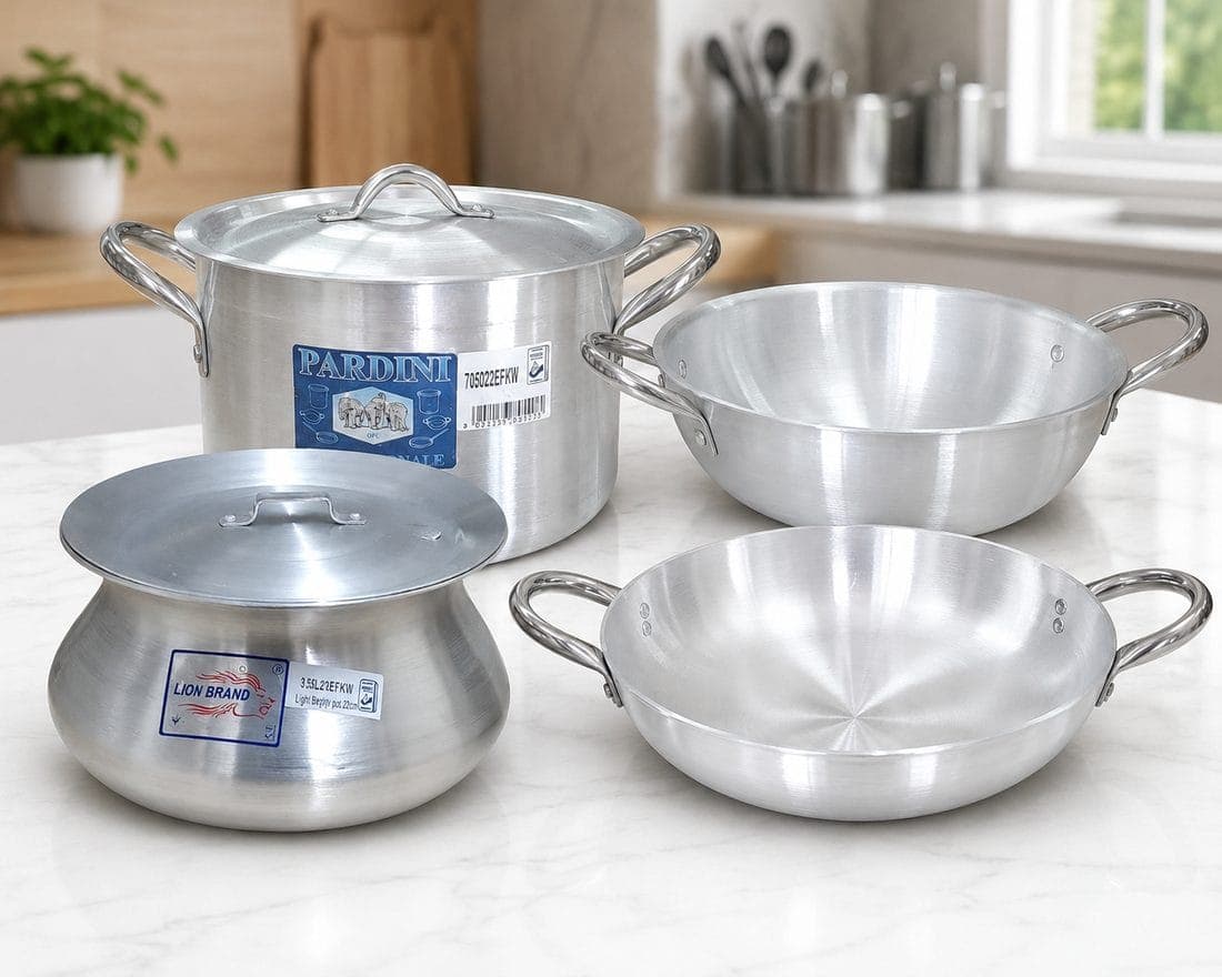 Combo: Deep Height Casserole 7L + Double Handle Pan 26cm + Karai 24cm + Biryani Pot 5L