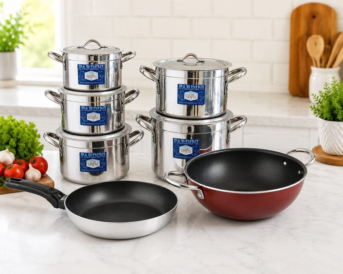 Combo: Pardini 5pc Set (3L, 4L, 5L, 7L, 9L) + Non-Stick Pan 24cm + Non-Stick Karai 24cm